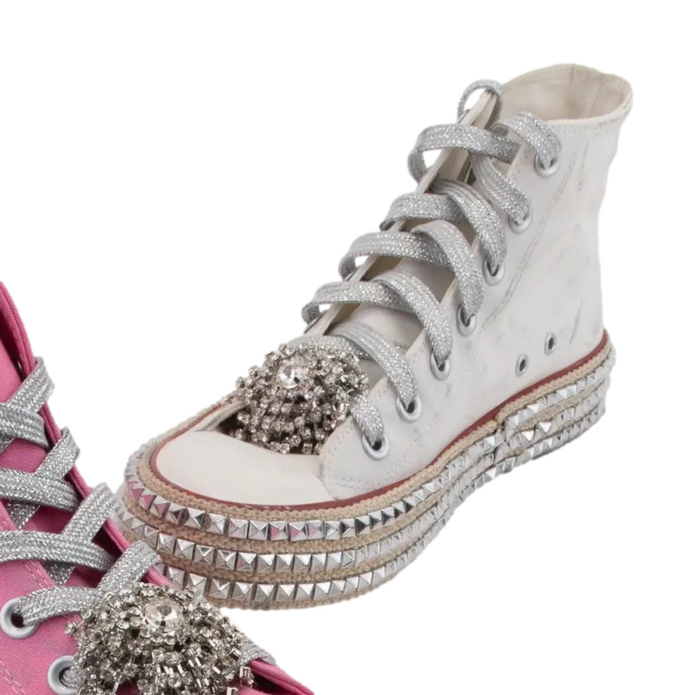 WHITE Women’s Vintage Boho Studded Hi Top Sneakers
